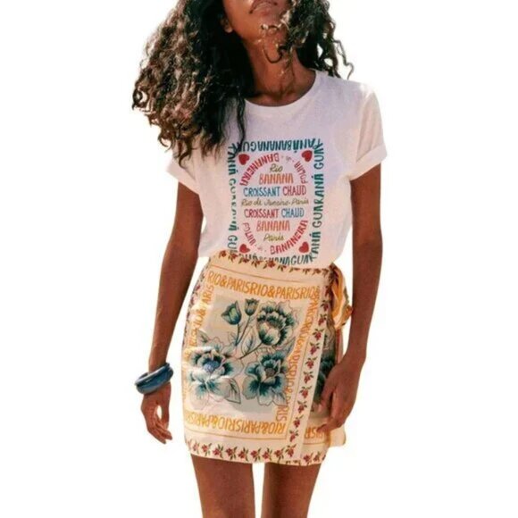 Tablecloth Print Wrap Side Knot Mini Skirt - Picture 1 of 5
